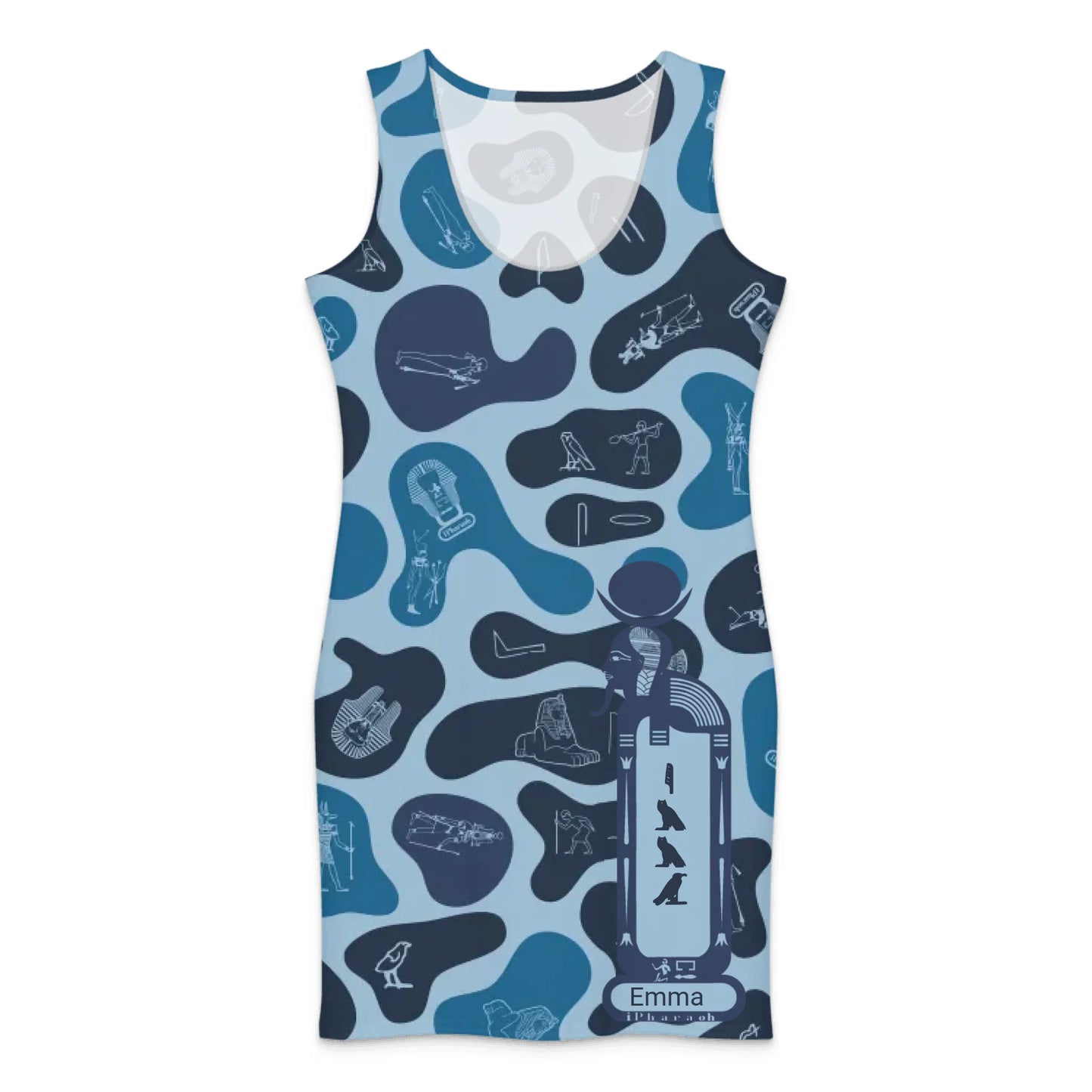 Custom Name Camo Cotton Bodycon Dress – Personalized Camouflage Mini Dress | Deep Ocean