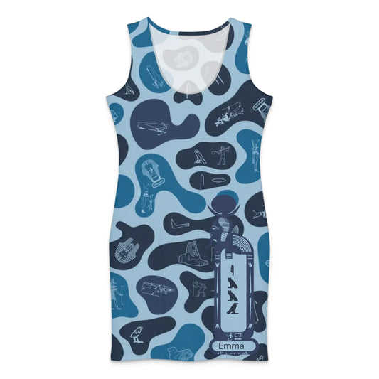 Custom Name Camo Cotton Bodycon Dress – Personalized Camouflage Mini Dress | Deep Ocean