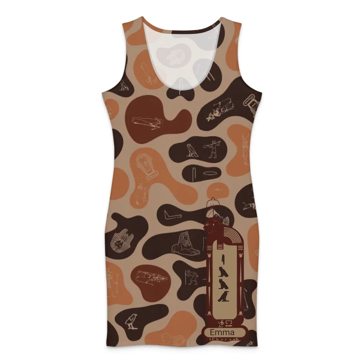 Custom Name Camo Cotton Bodycon Dress – Personalized Camouflage Mini Dress | Burnt Sand
