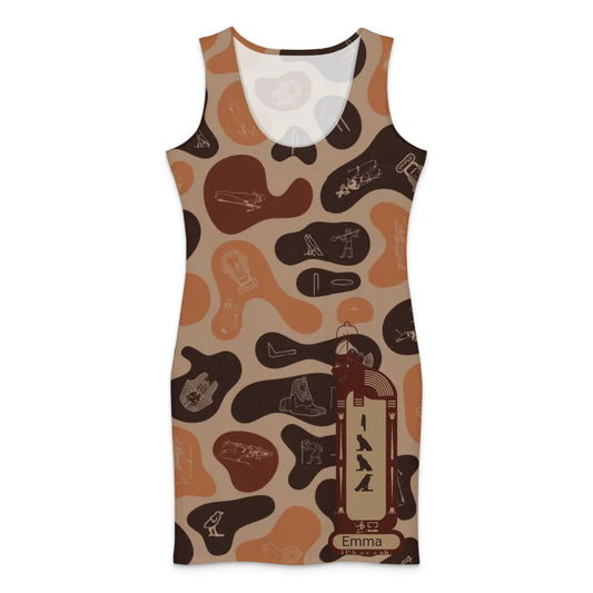 Custom Name Camo Cotton Bodycon Dress – Personalized Camouflage Mini Dress | Burnt Sand