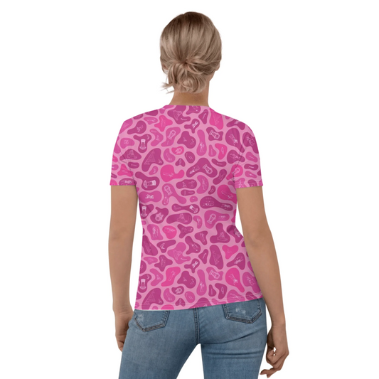 Personalized All-Over Print Women's Crew Neck T-Shirt | Subtle Camo | Vibrant Lotus