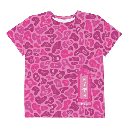 Personalized All-Over Print Youth Crew Neck T-shirt | Subtle Camo | Vibrant Lotus