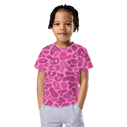 Personalized All-Over Print Kids Crew Neck Tee | Subtle Camo | Vibrant Lotus