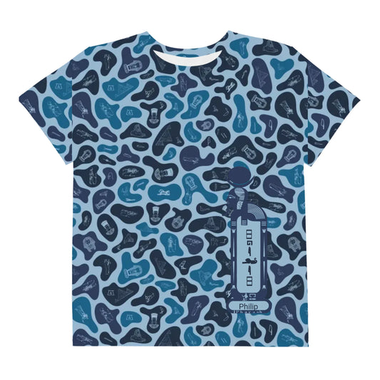 Personalized All-Over Print Youth Crew Neck T-shirt | Subtle Camo | Deep Ocean