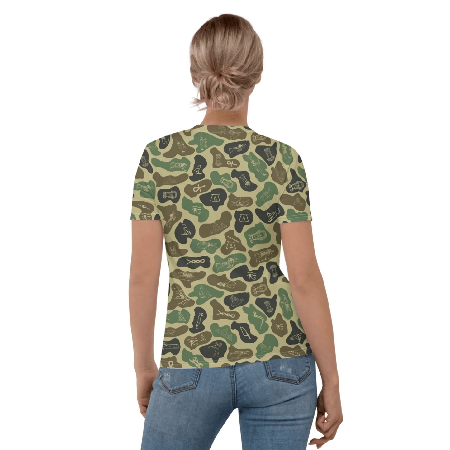 Personalized All-Over Print Women's Crew Neck T-Shirt | Subtle Camo | Olive Drab
