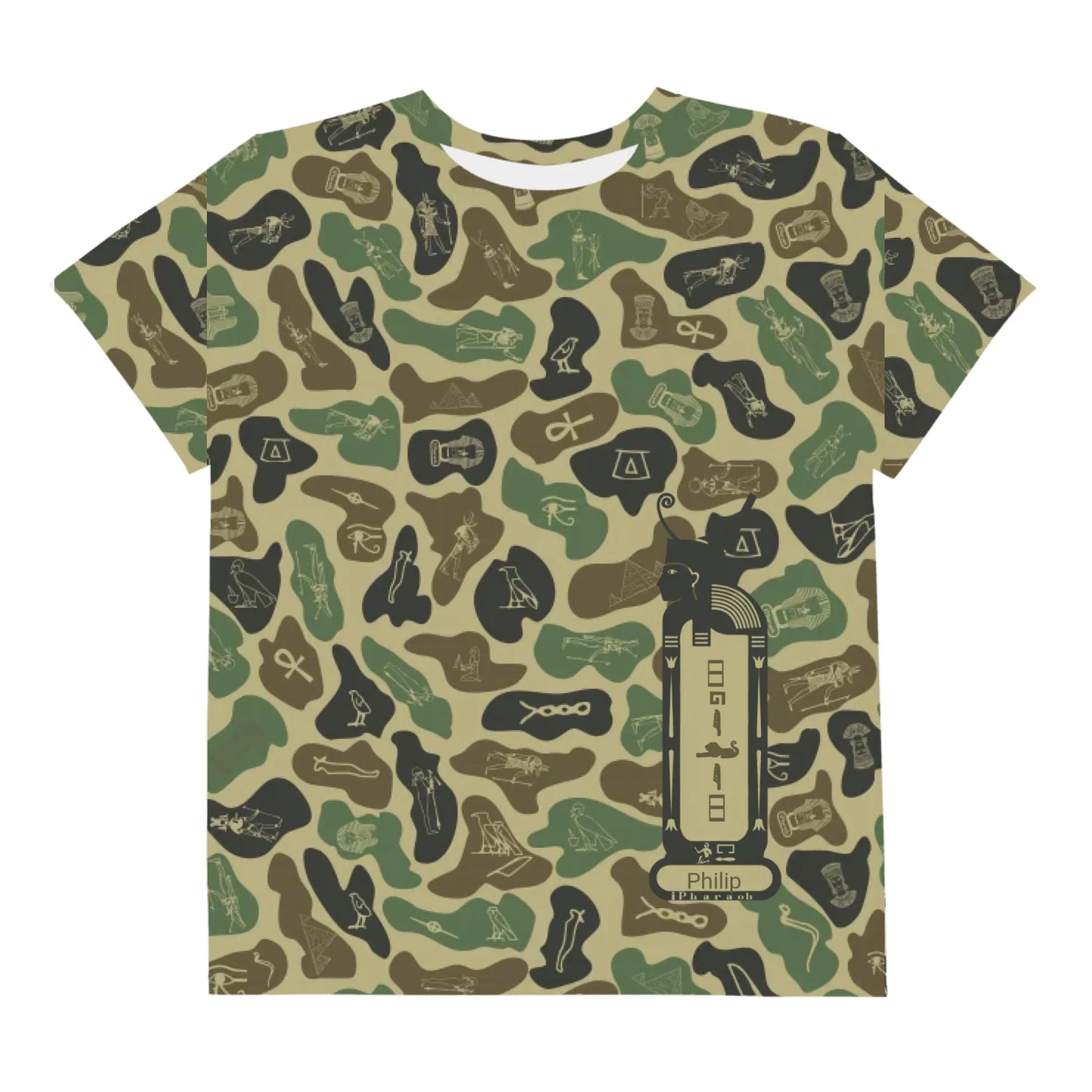 Personalized All-Over Print Youth Crew Neck T-shirt | Subtle Camo | Olive Drab