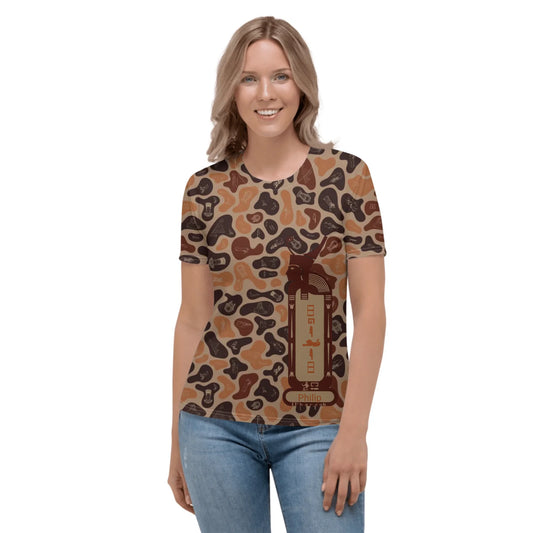 Personalized All-Over Print Women's Crew Neck T-Shirt | Subtle Camo | Burnt Sand