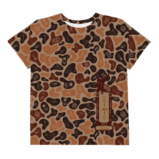 Personalized All-Over Print Youth Crew Neck T-shirt | Subtle Camo | Burnt Sand