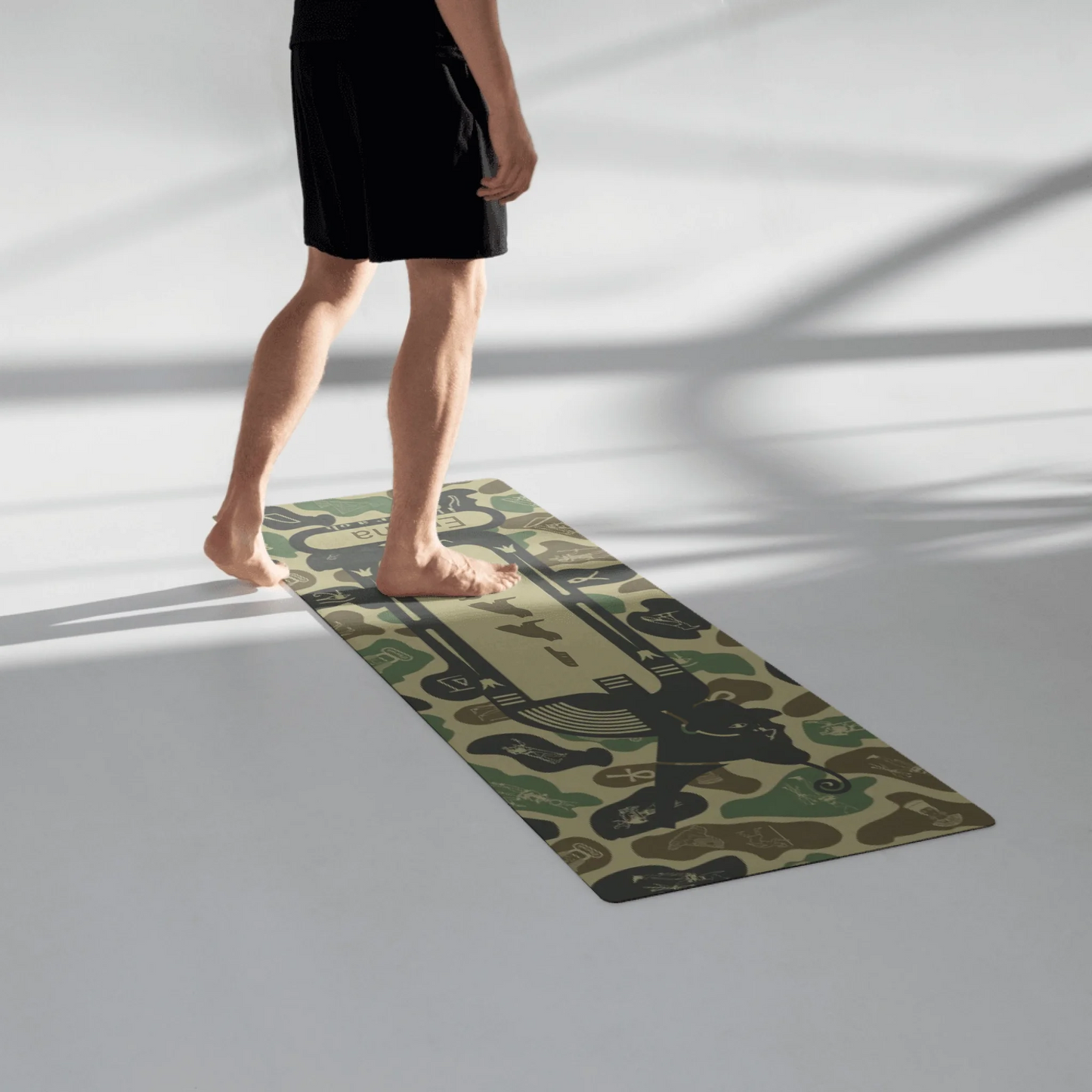 Egyptian Hieroglyphic Yoga Mat | Personalized Name | Custom Fitness & Meditation Mat | Olive Drab
