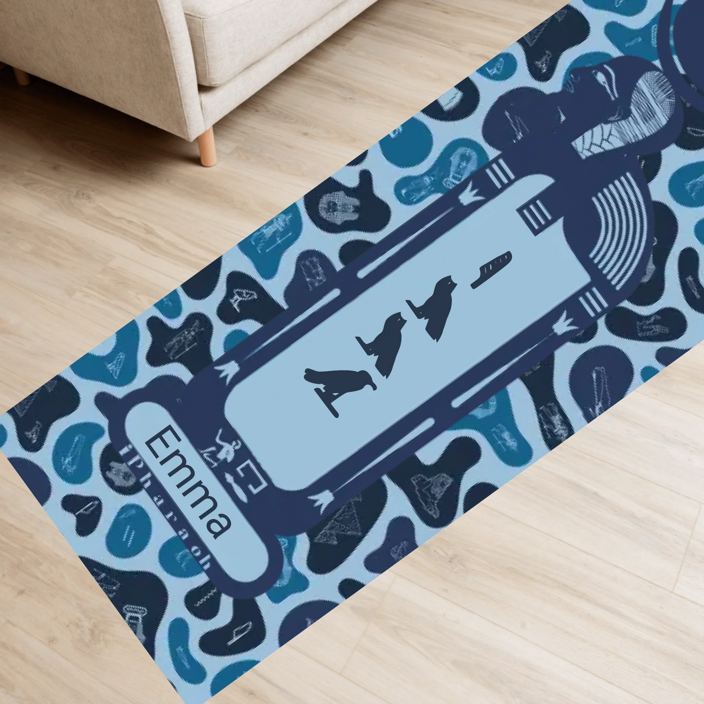Egyptian Hieroglyphic Yoga Mat | Personalized Name | Custom Fitness & Meditation Mat | Deep Ocean