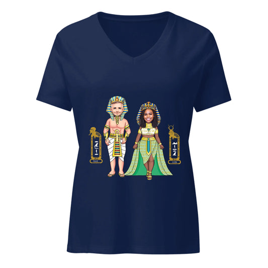 Custom Chibi Couple Shirt | Personalized Photo to Cartoon with Name | Women's Relaxed V-Neck