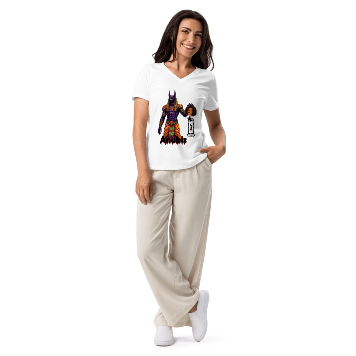 Custom Scary Halloween Costume Shirt | Personalized Photo & Name Spooky Tee | Women's Relaxed V-Neck