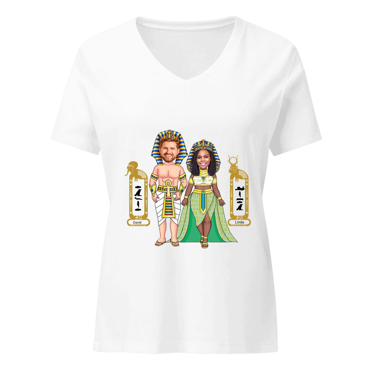Custom Chibi Couple Shirt | Personalized Photo to Cartoon with Name | Women's Relaxed V-Neck