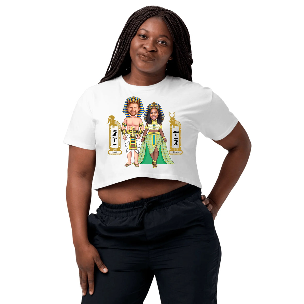 Custom Chibi Couple Crop Top | Personalized Photo to Cartoon with Name | Women's Crop Top