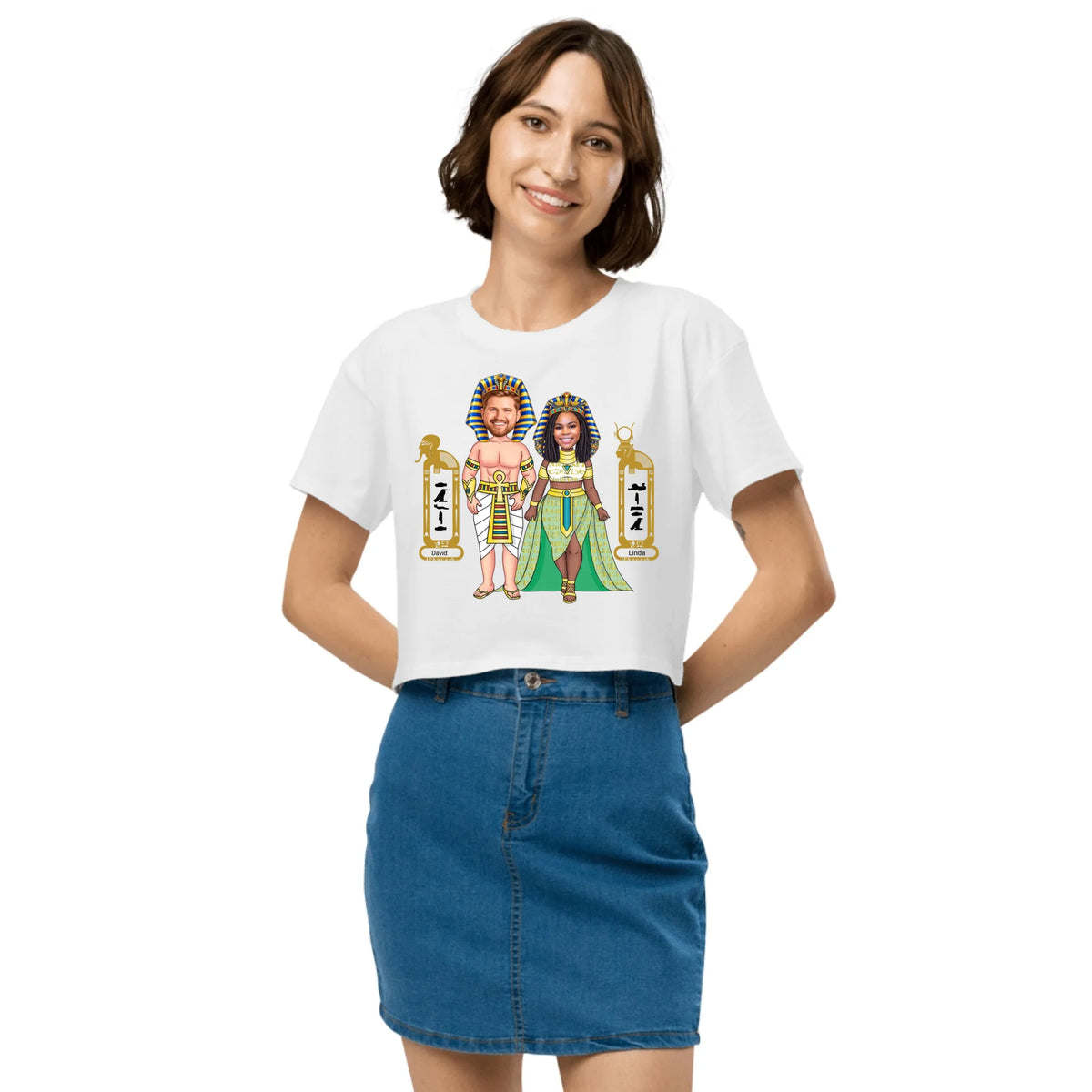 Custom Chibi Couple Crop Top | Personalized Photo to Cartoon with Name | Women's Crop Top