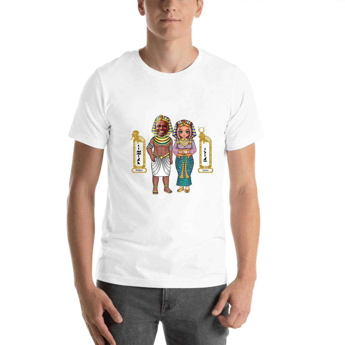 Personalized Couple Cartoon Portrait Shirt | Custom Photo Chibi Art with Names | Unisex T-Shirt