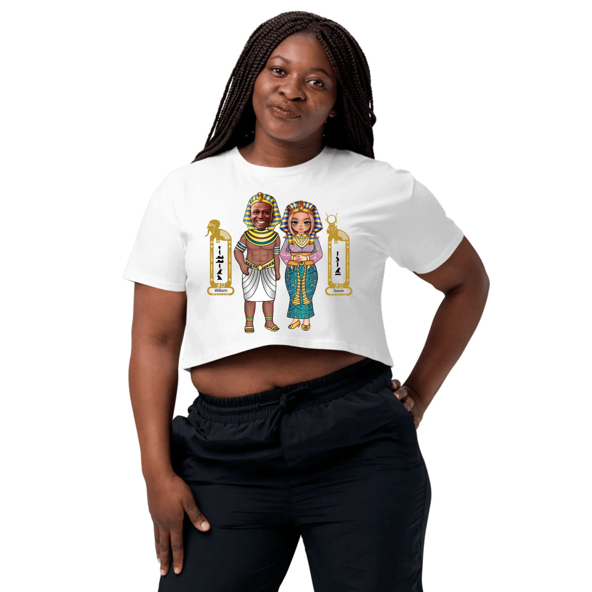 Personalized Couple Cartoon Portrait Crop Top | Custom Photo Chibi Art with Names | Women's Crop Top