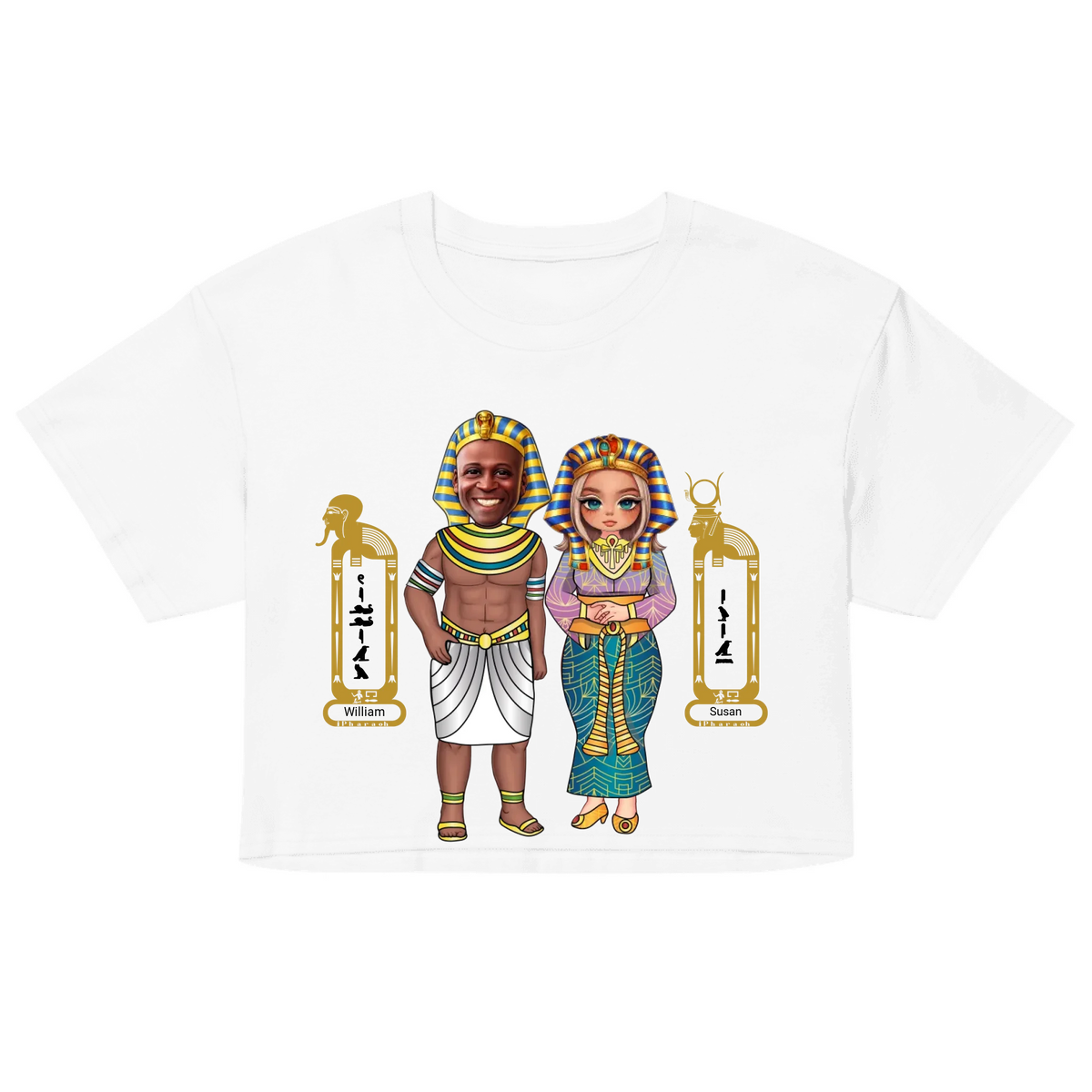 Personalized Couple Cartoon Portrait Crop Top | Custom Photo Chibi Art with Names | Women's Crop Top