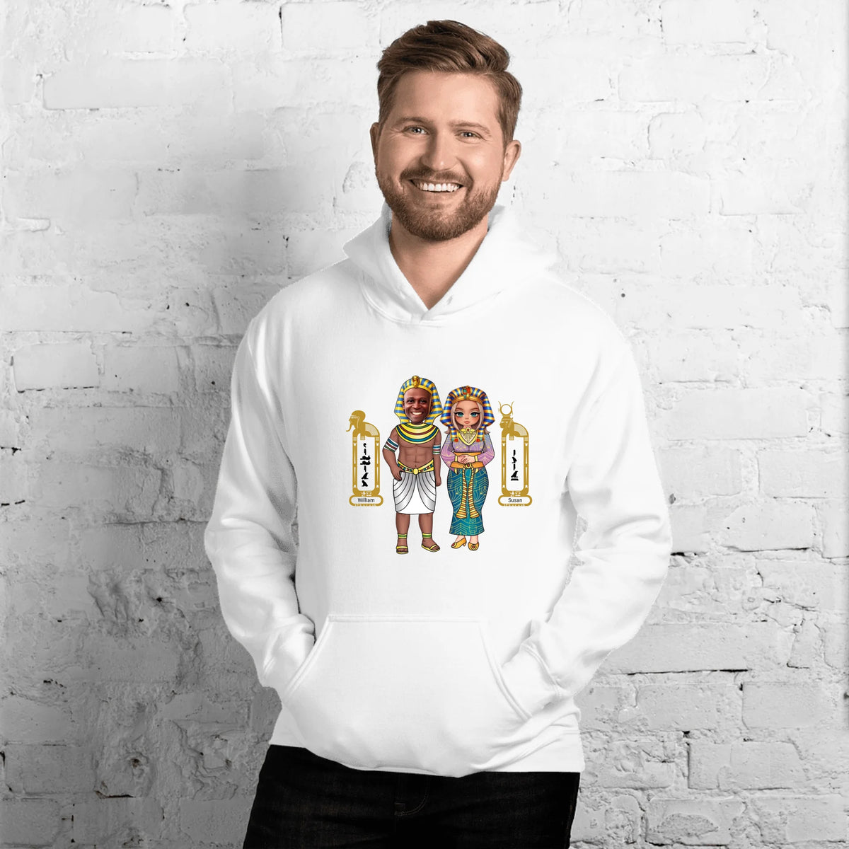 Personalized Couple Cartoon Portrait Hoodie | Custom Photo Chibi Art with Names | Unisex Hoodie