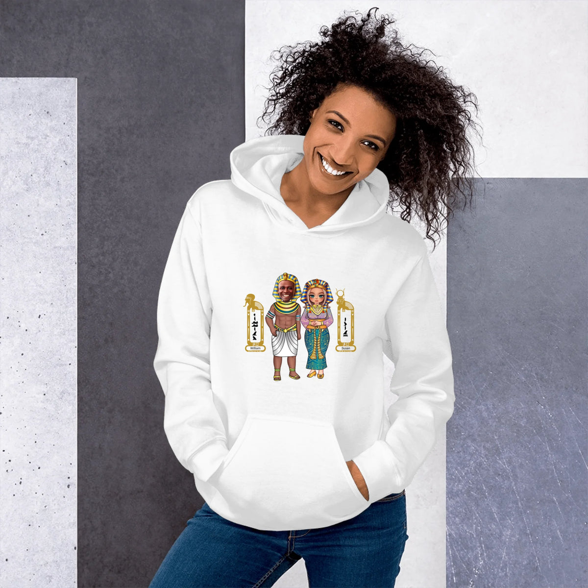 Personalized Couple Cartoon Portrait Hoodie | Custom Photo Chibi Art with Names | Unisex Hoodie