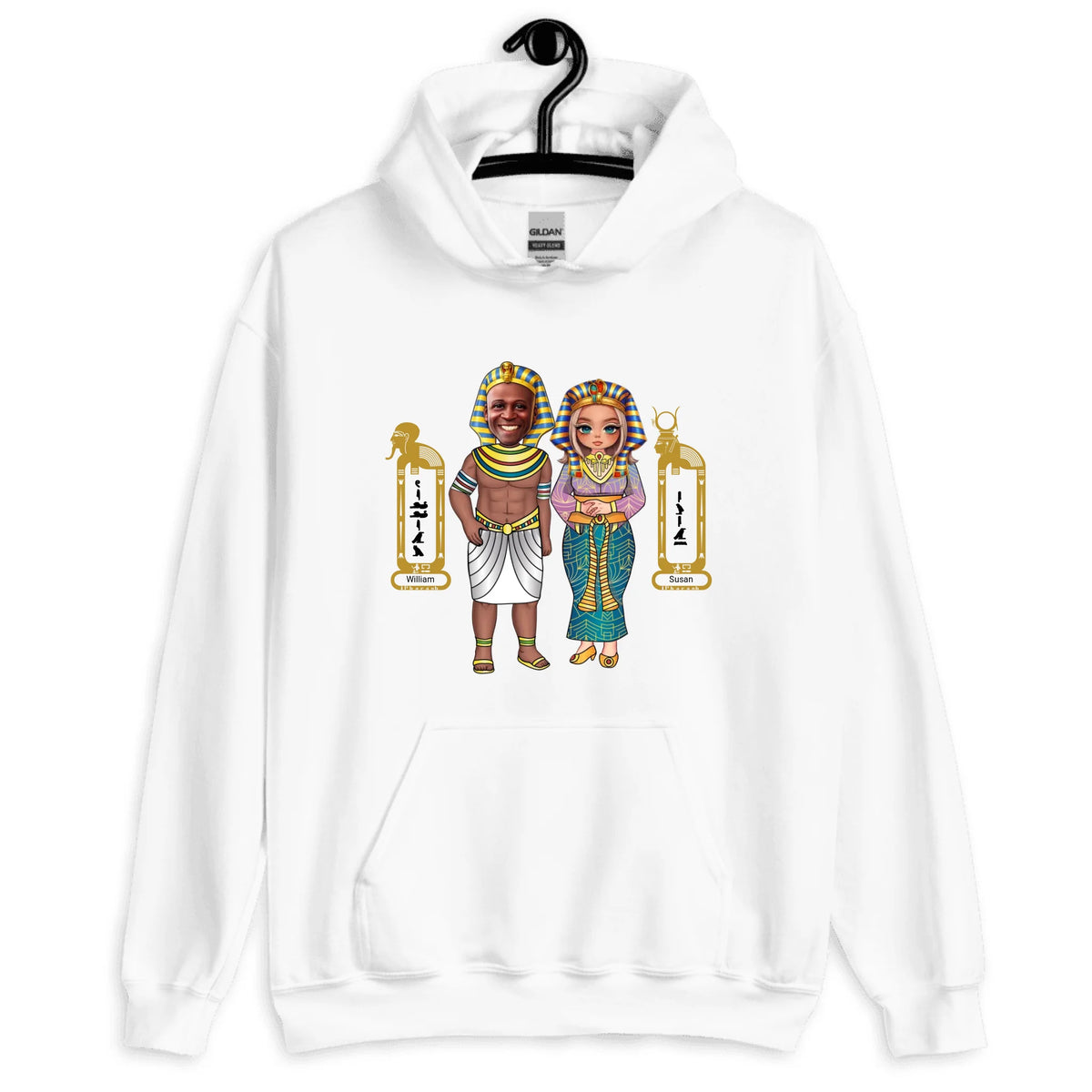 Personalized Couple Cartoon Portrait Hoodie | Custom Photo Chibi Art with Names | Unisex Hoodie