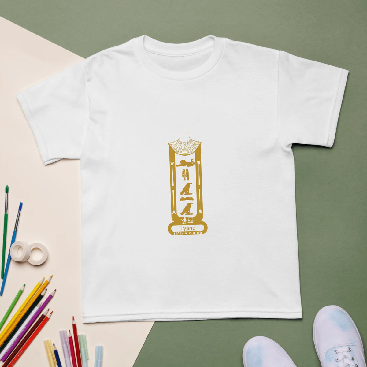 Custom Cartouche Name Kids Shirt | Personalized Photo Portrait Tee | Youth Sports Tee