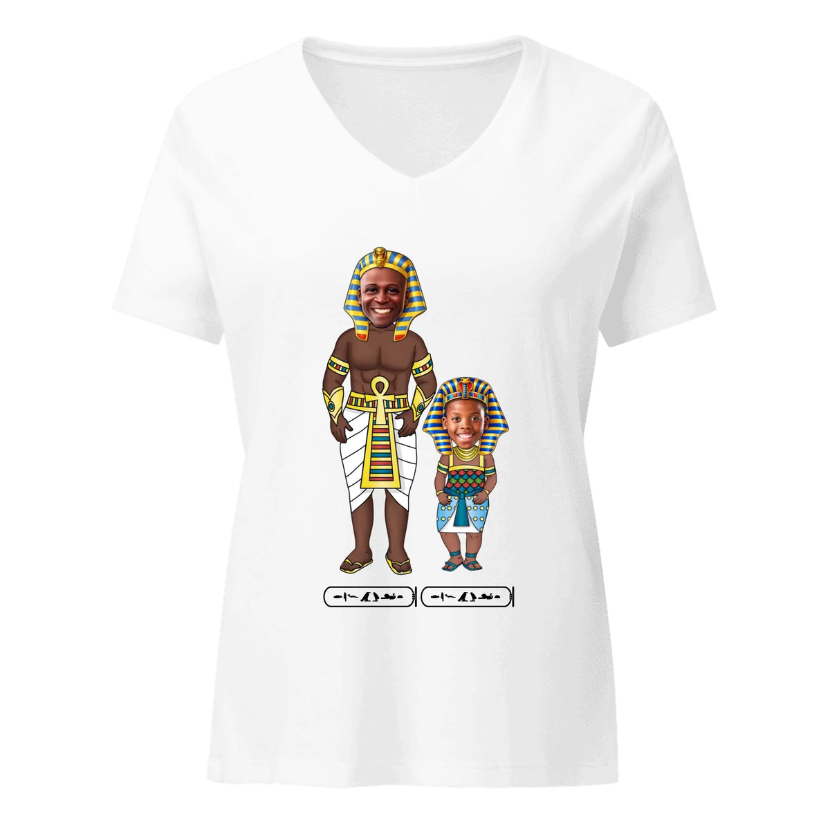 Custom Family Chibi Portrait Shirt | Personalized Dad and Kids Photo Cartoon with Names | Women's V-Neck T-Shirt