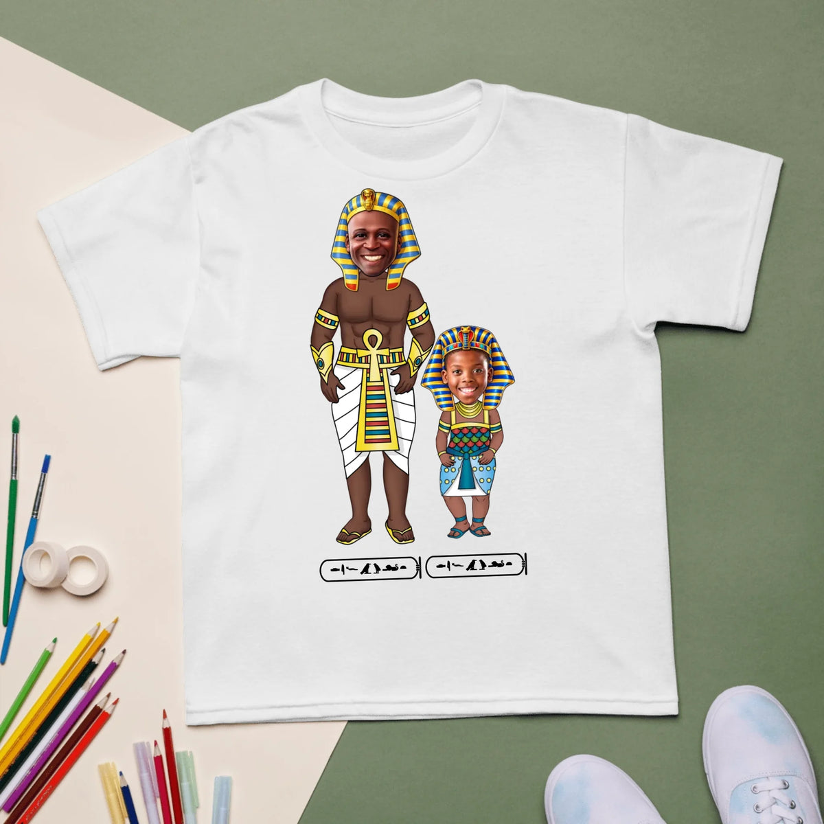 Custom Family Chibi Portrait Kids Shirt | Personalized Dad and Kids Photo Cartoon with Names | Youth T-Shirt