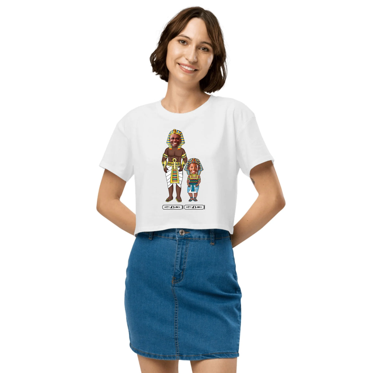 Custom Family Chibi Portrait Crop Top | Personalized Dad and Kids Photo Cartoon with Names | Women's Crop Top