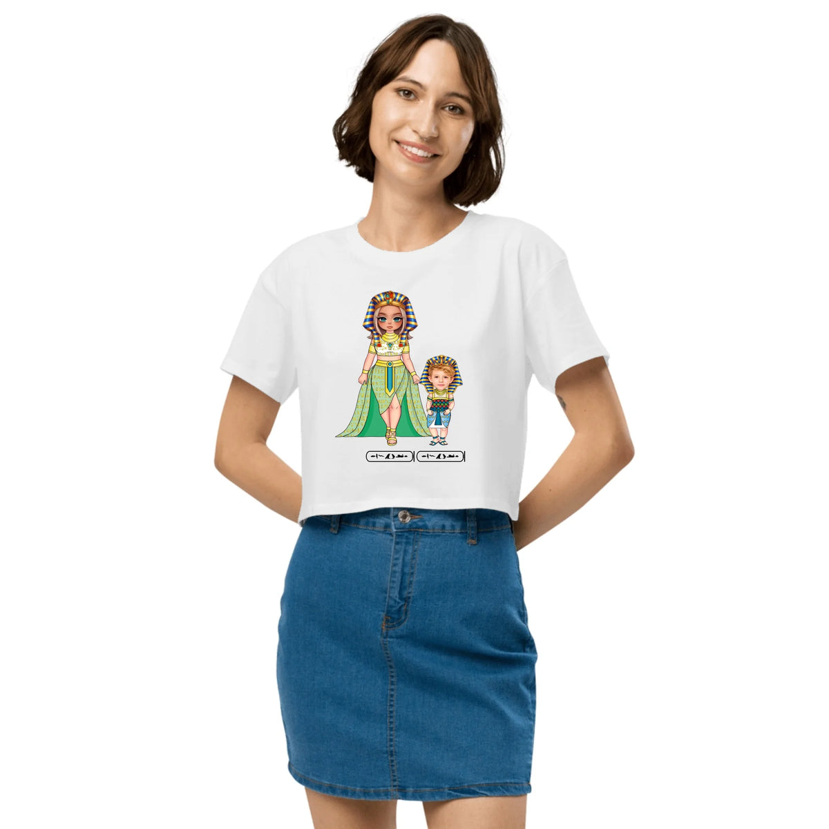 Custom Family Chibi Portrait Crop Top | Personalized Mom and Kids Photo Cartoon with Names | Women's Crop Top