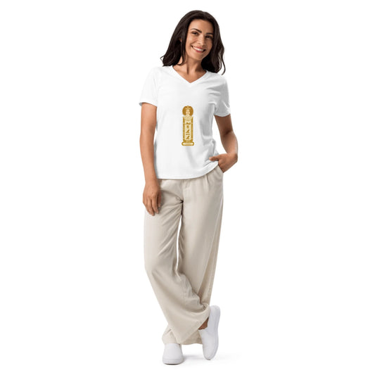 Personalized Photo Portrait Shirt | Custom Name Cartouche Design | Women's V-Neck