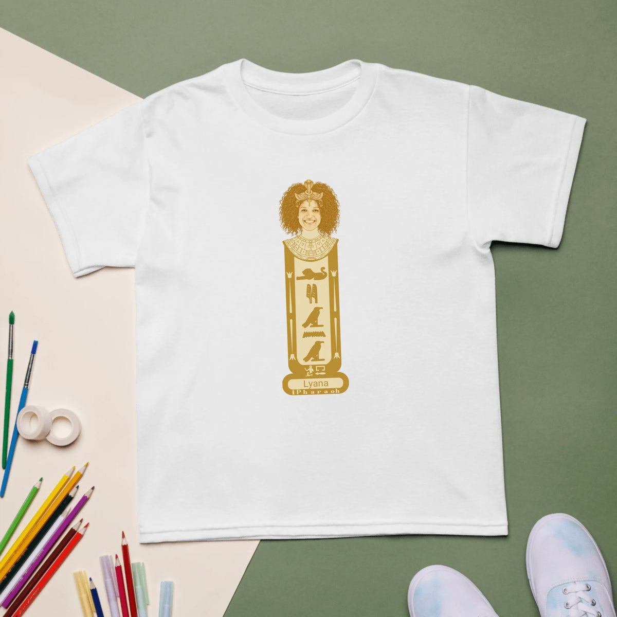 Personalized Photo Portrait Kids Shirt | Custom Name Cartouche Design | Youth Sports Tee