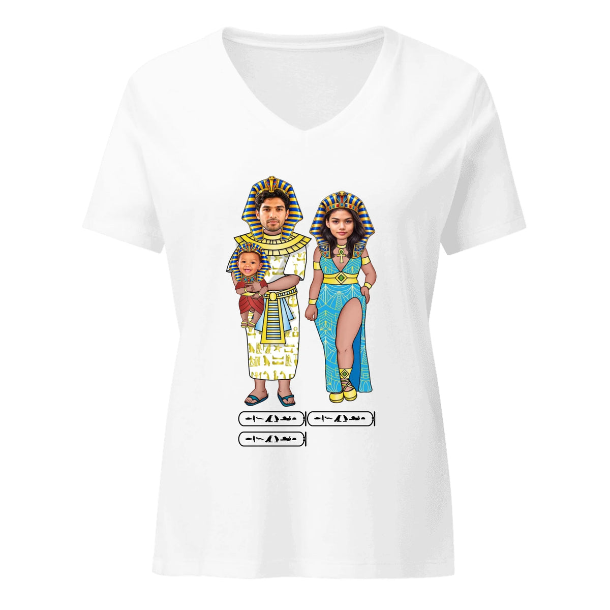 New Baby Gift | Custom New Parents Chibi Family Portrait with Photo Upload and Names | Women's V-Neck