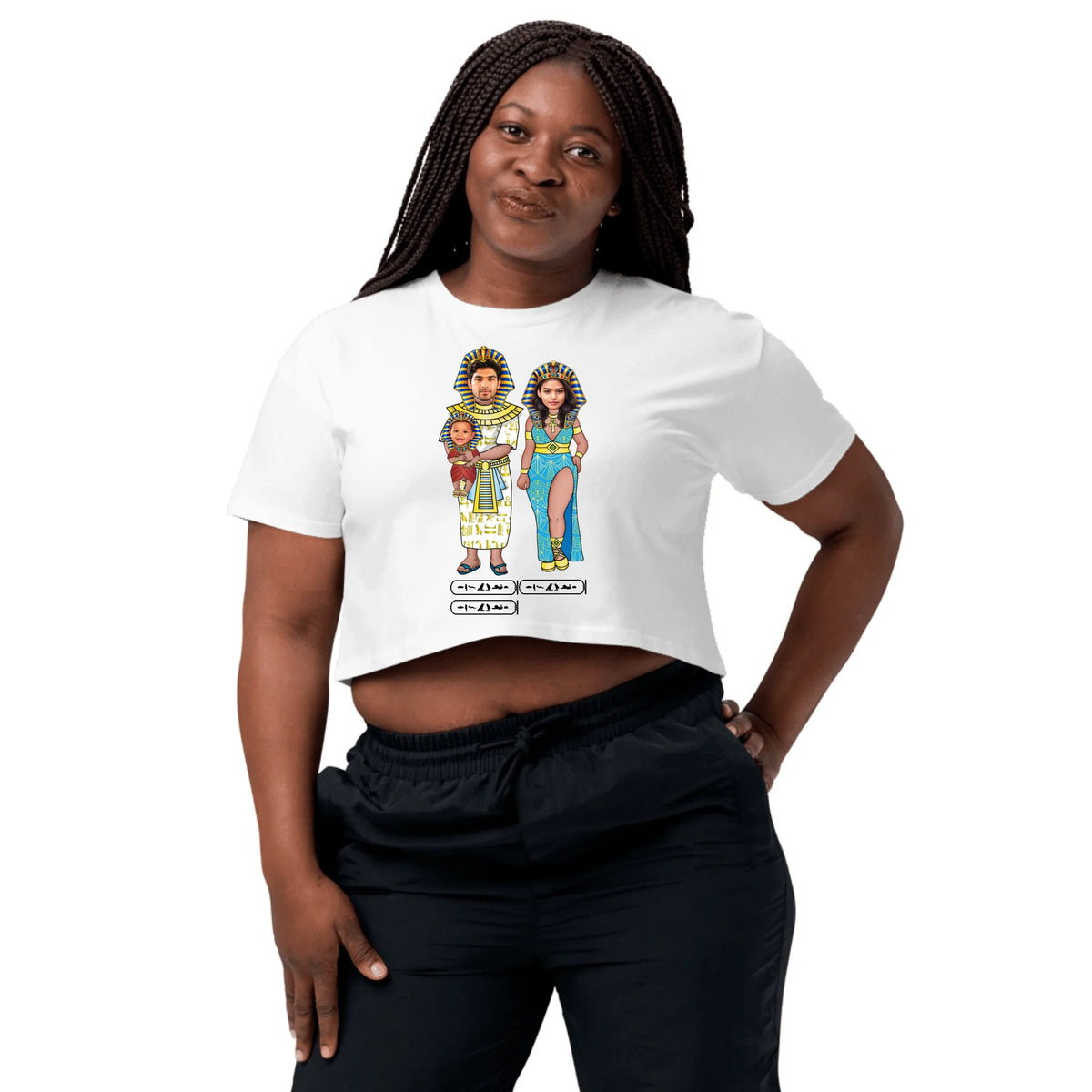 New Baby Gift | Custom New Parents Chibi Family Portrait with Photo Upload and Names | Women's Crop Top