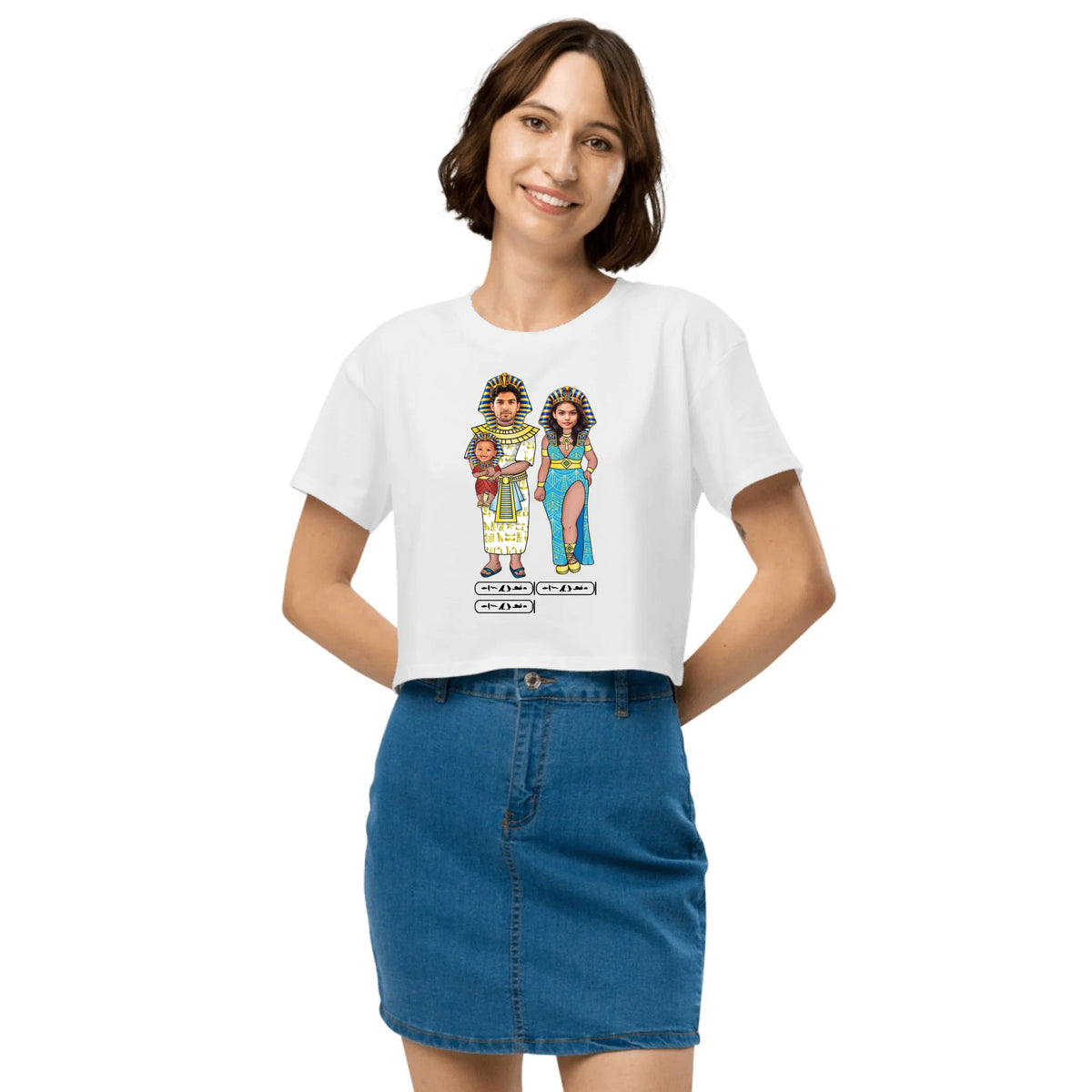New Baby Gift | Custom New Parents Chibi Family Portrait with Photo Upload and Names | Women's Crop Top