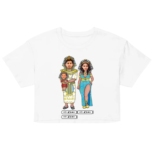 New Baby Gift | Custom New Parents Chibi Family Portrait with Photo Upload and Names | Women's Crop Top