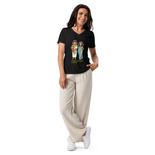 New Baby Gift | Custom New Parents Chibi Family Portrait with Photo Upload and Names | Women's V-Neck