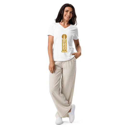 Personalized Photo Portrait Shirt | Custom Name Cartouche Design | Women's V-Neck