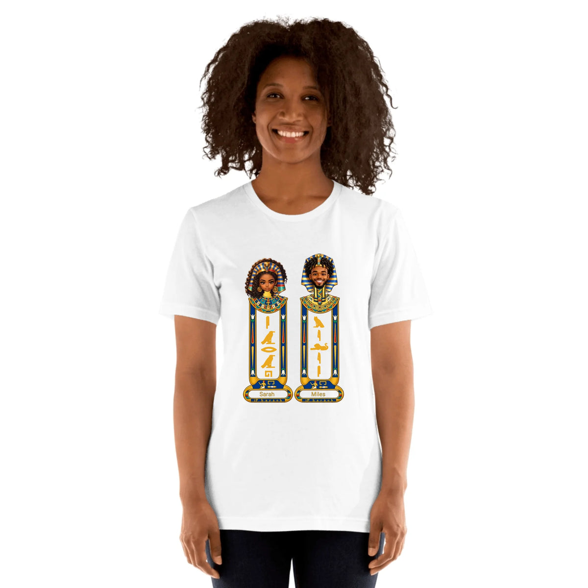 Custom name cartouche couple shirt, front and back