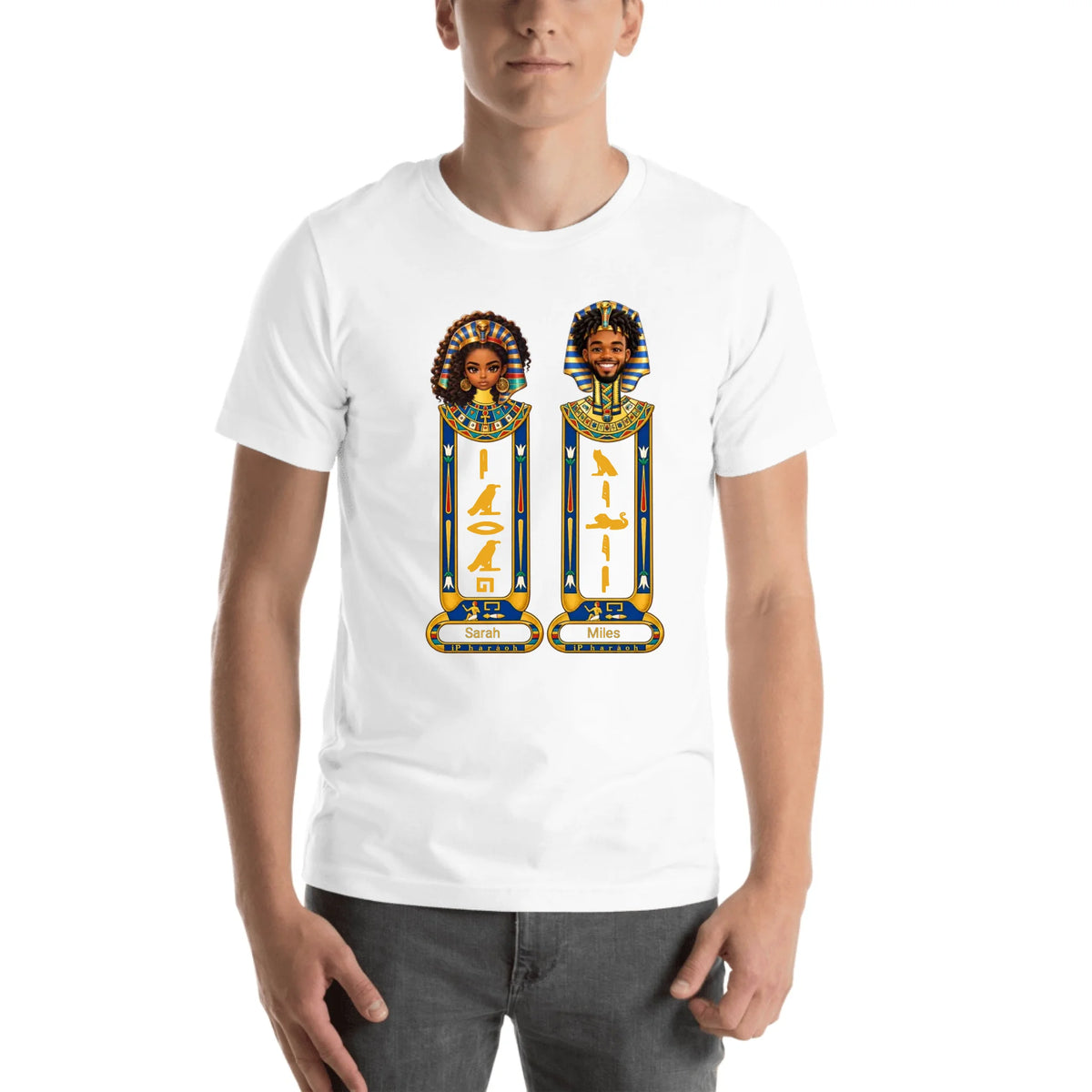 His and hers Egyptian cartouche portrait couple t-shirt, white
