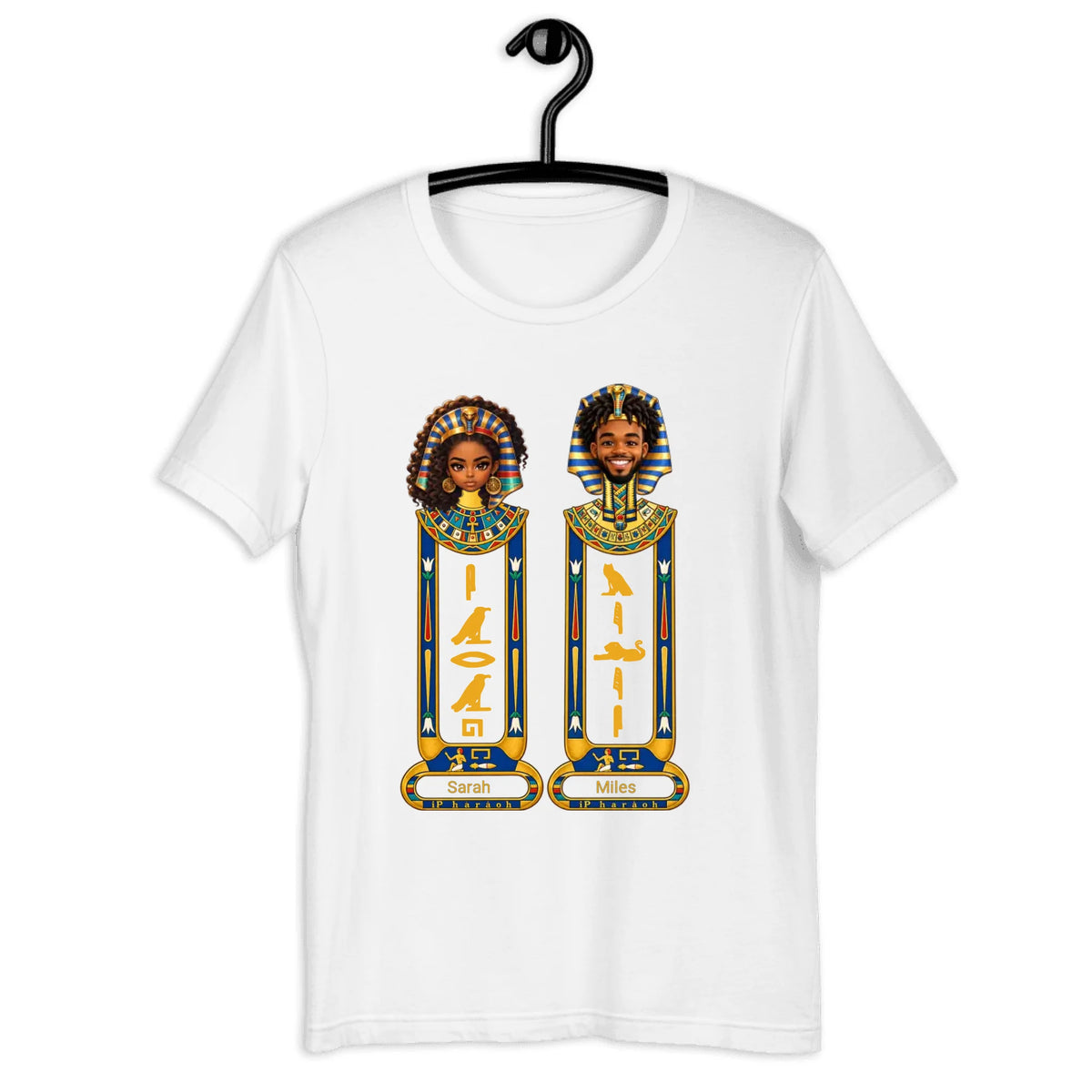 Matching chibi cartoon couple tee with uploaded photos, black