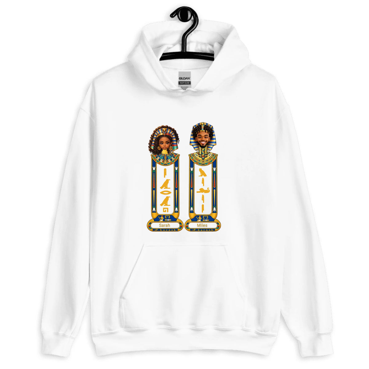 Custom name cartouche couple hoodie, front and back
