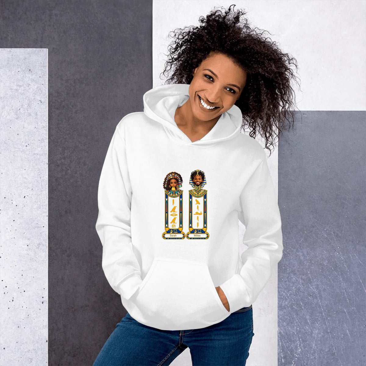 Matching chibi cartoon couple sweatshirt with uploaded photos, black