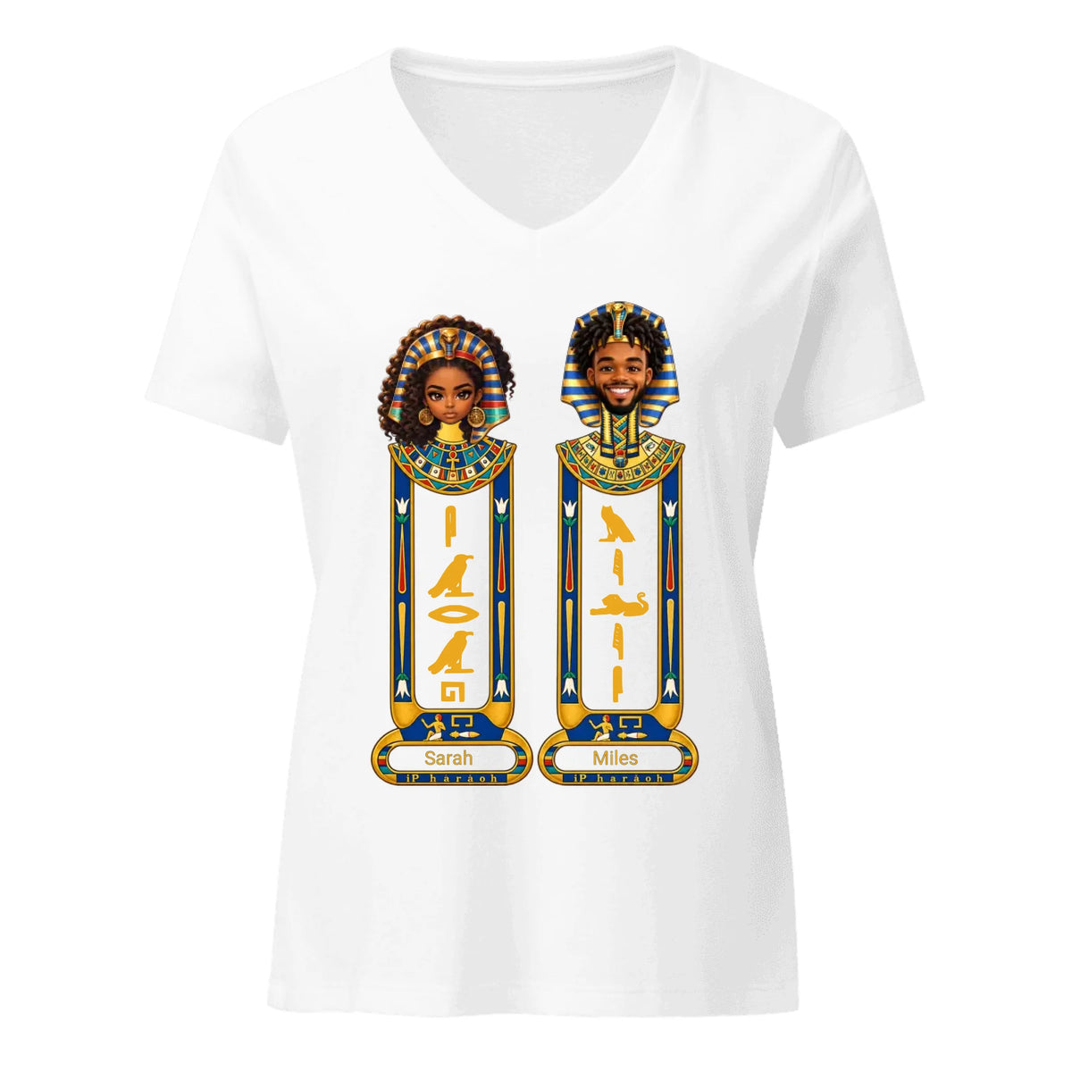 His and hers Egyptian cartouche portrait couple shirt for women, white