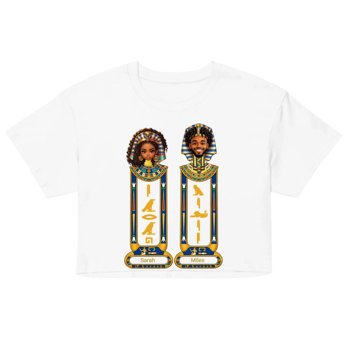 Matching chibi cartoon couple crop top with uploaded photos, black