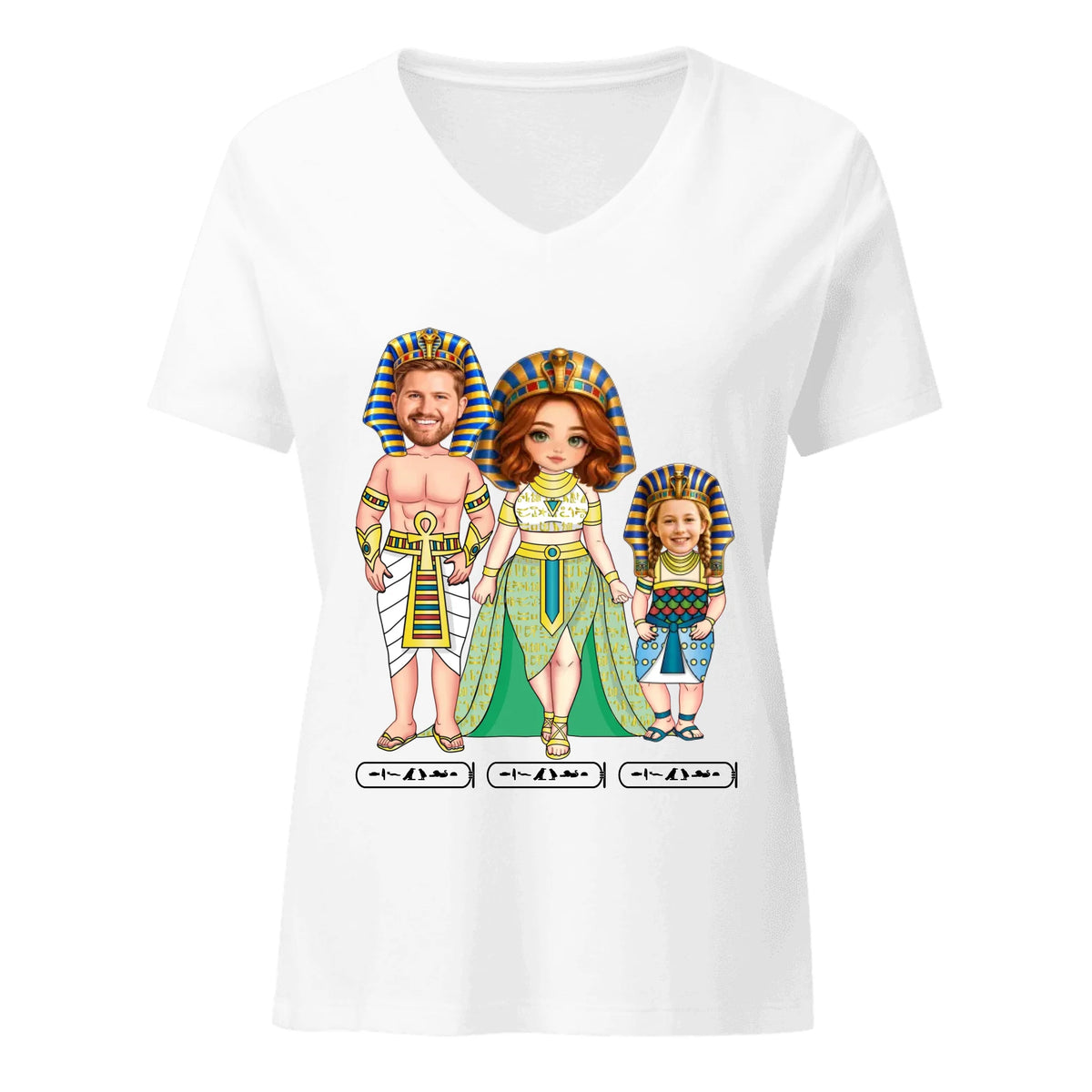 Personalized Chibi Family Portrait T-Shirt for Women - Custom Mom and Kids Names