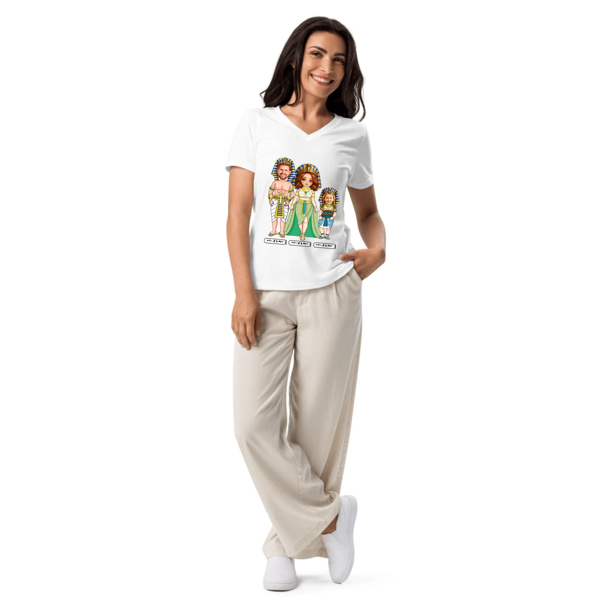Personalized Chibi Family Portrait T-Shirt for Women - Custom Mom and Kids Names