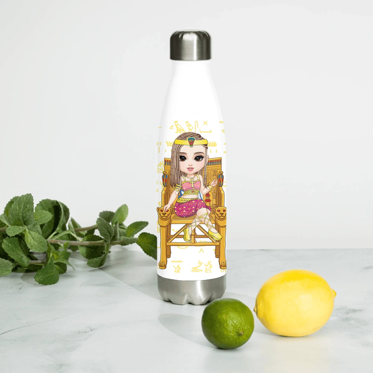 Personalized Female Coworker Chibi Water Bottle, Christmas Gift, Custom Your Name Insulated Bottle