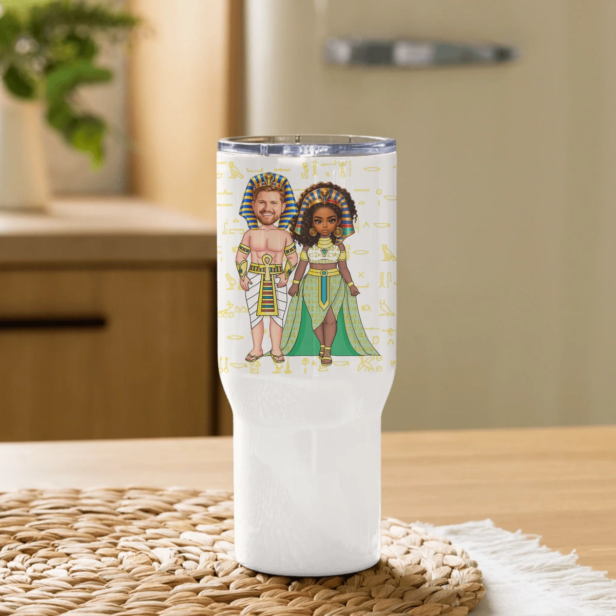 Personalized Couple's Travel Mug with Handle, Christmas Gift for Couples, Custom Your Name and Custom Face Insulated Mug