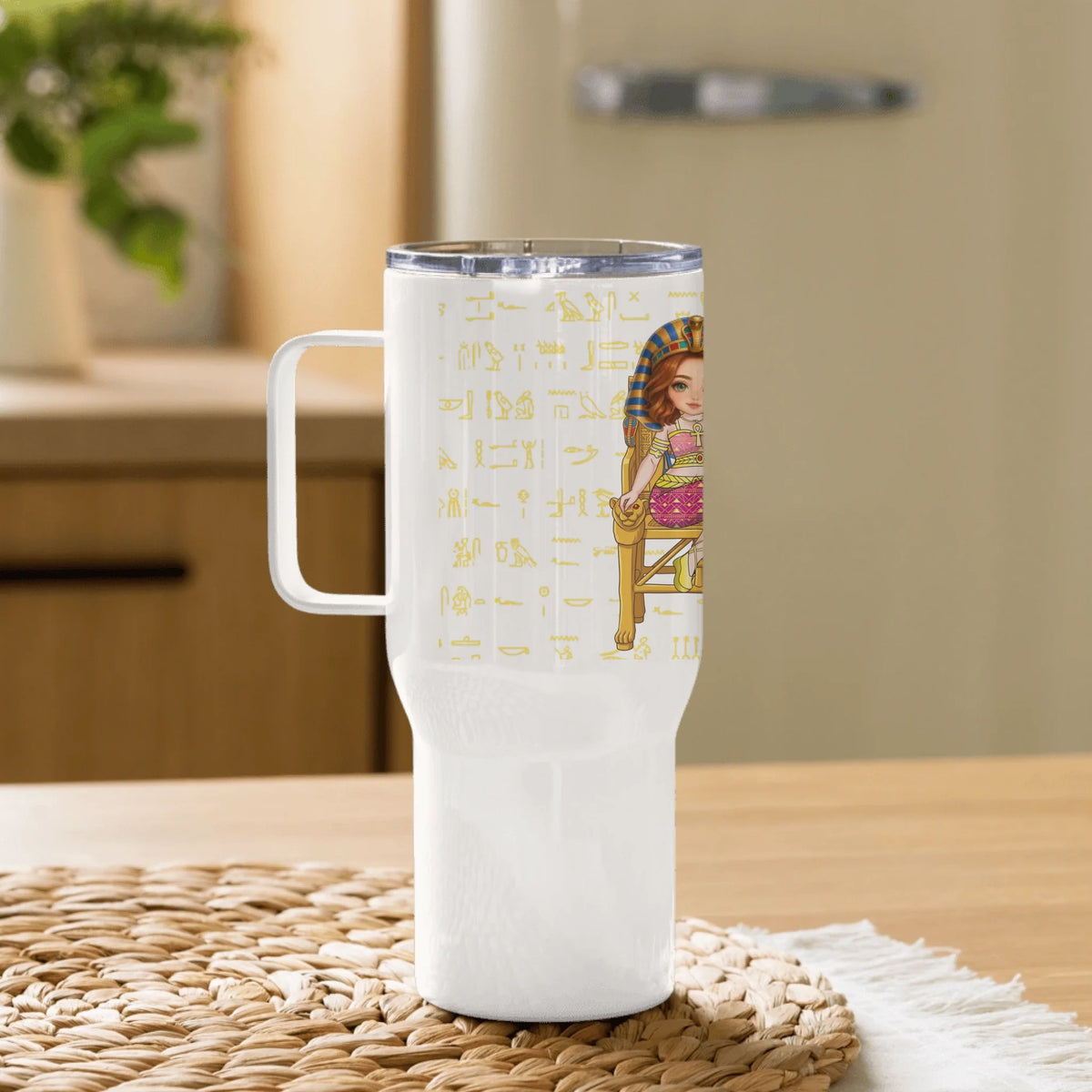 Personalized Female Coworker Travel Mug with Handle, Christmas Gift for Coworkers, Custom Your Name and Custom Face Insulated Mug